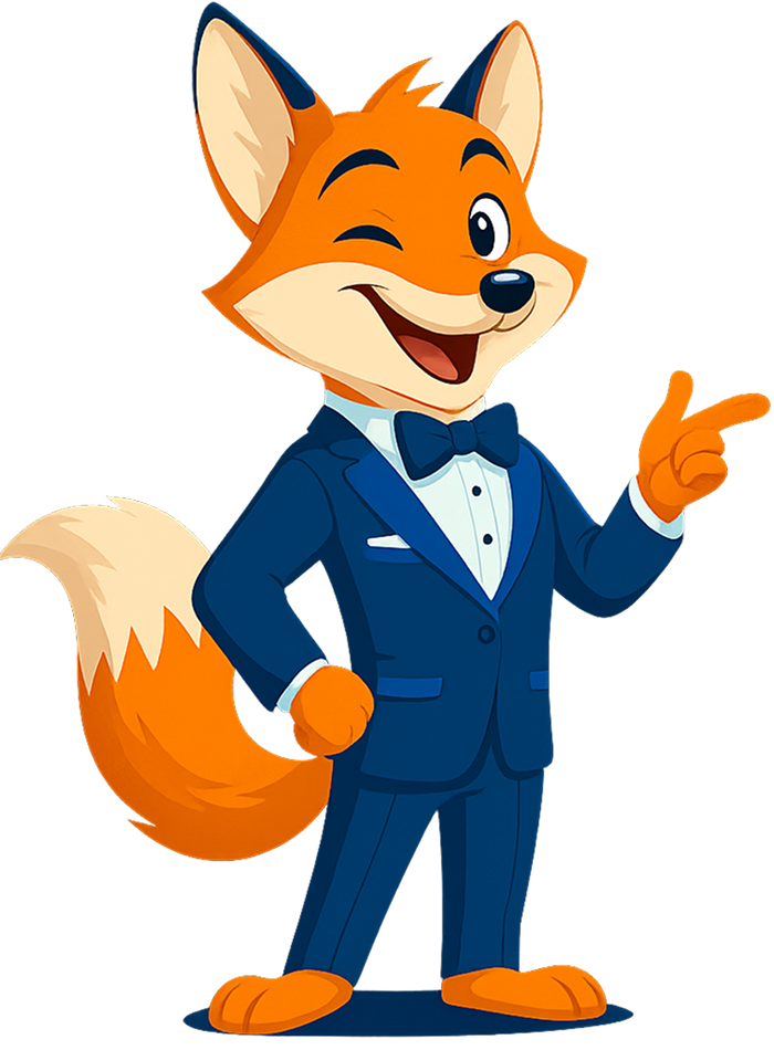 Róka kabala mosolyog és mutat